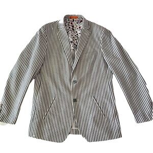 42L TALLIA Men's Modern-Fit Gray Seersucker Sport Coat Cotton
